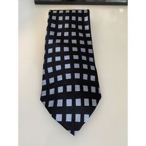 Kenneth Cole Silk Handmade Tie Black Silvery Blue Abstract Design Power Tie NWOT